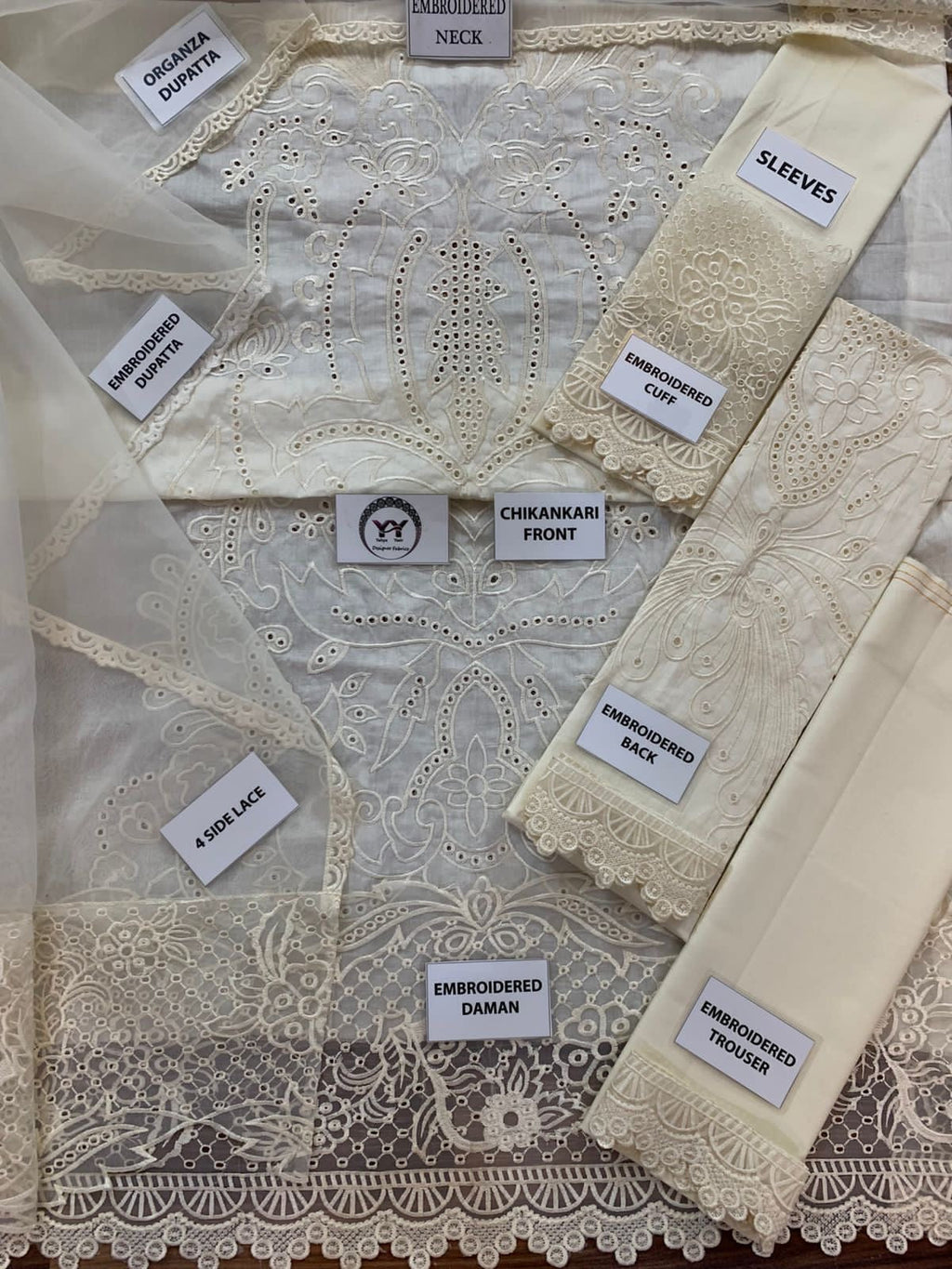 NISHA-CHIKANKARI EMBROIDERED LAWN UNTICHED 3pc